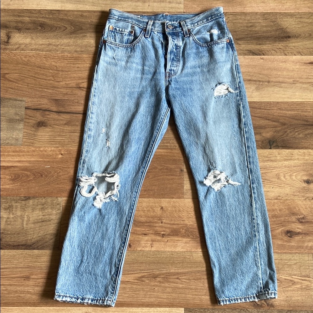 Levi's Light Blue Distressed Straight Jeans